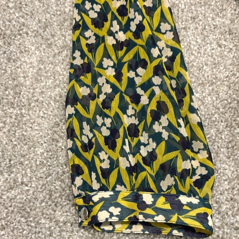 Banana Republic chiffon green and navy blue semi lined Long Sleeve Dress size 0 - Picture 8 of 8